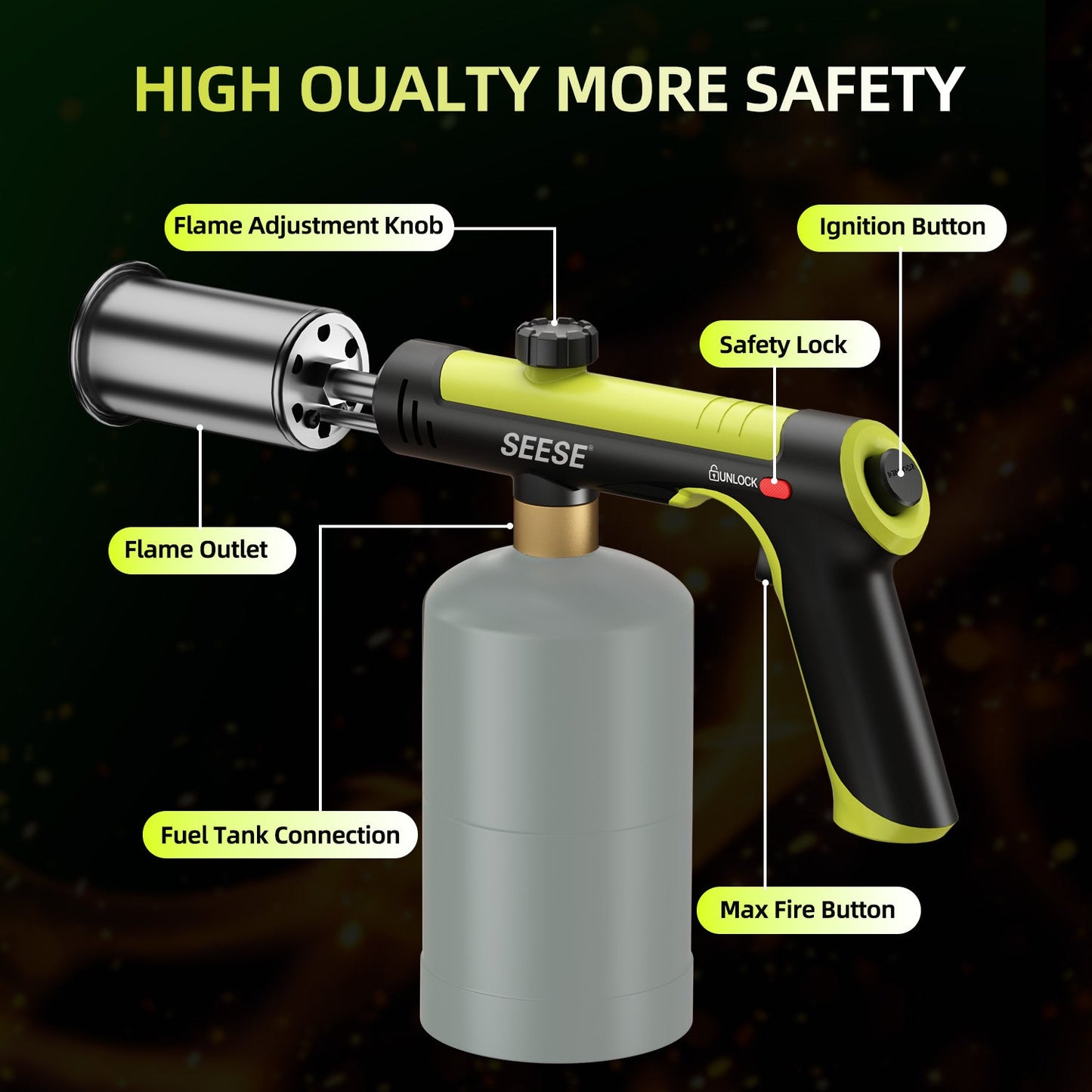 SEESE Propane Torch Gun - Dimensions & Details