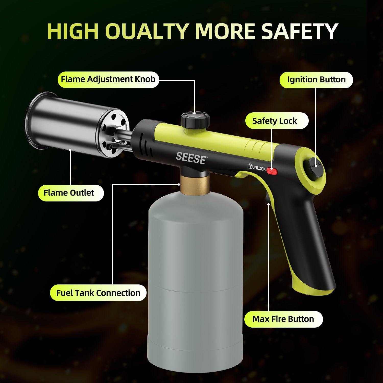 SEESE Propane Torch Gun - Dimensions & Details