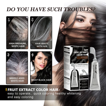Long-Lasting Black Hair Dye Cream with Comb - Covers White & Gray Hair, Fruit Scented, Natural Mild Formula Hair Color.