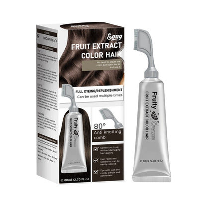 Long-Lasting Black Hair Dye Cream with Comb - Covers White & Gray Hair, Fruit Scented, Natural Mild Formula Hair Color.