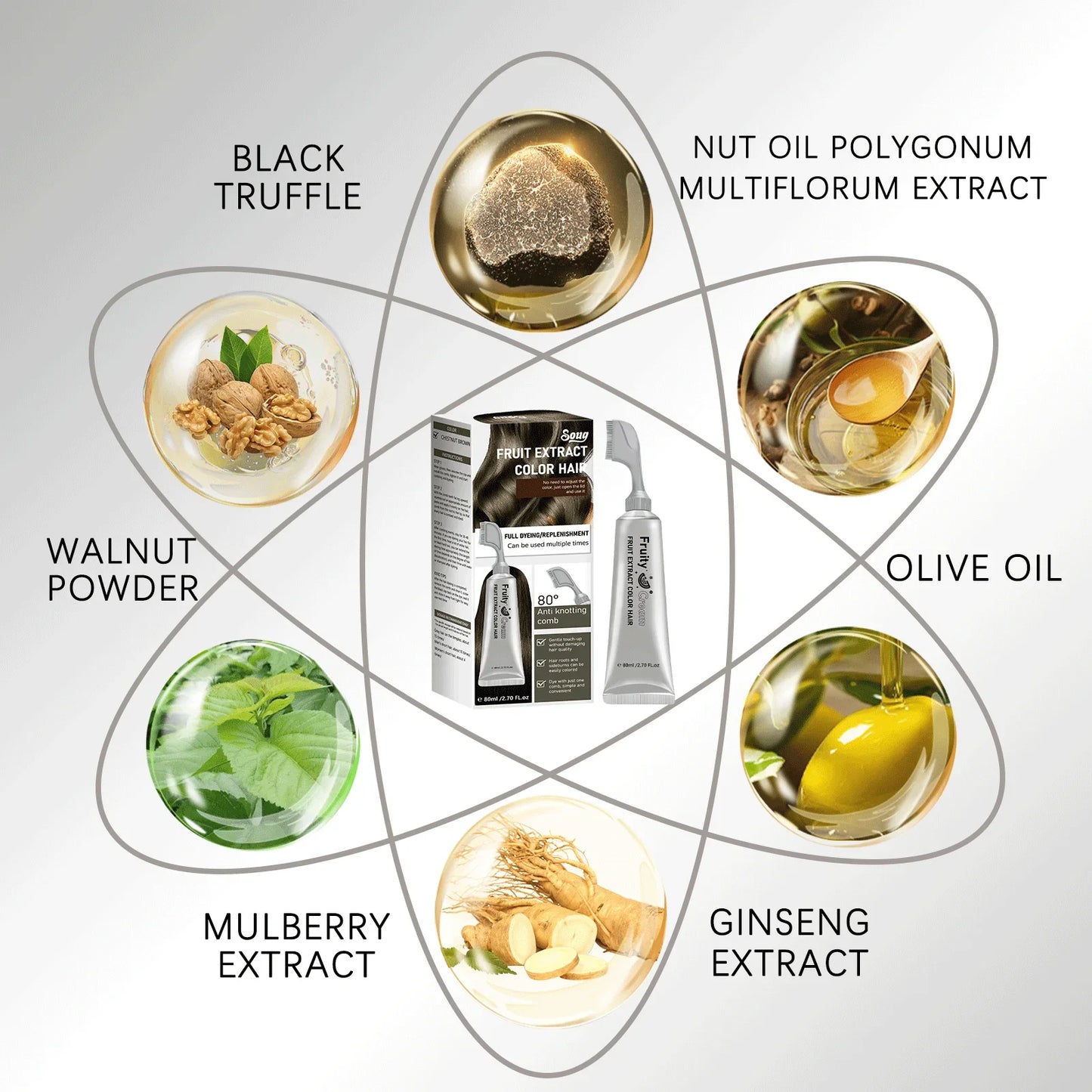Long-Lasting Black Hair Dye Cream with Comb - Covers White & Gray Hair, Fruit Scented, Natural Mild Formula Hair Color.