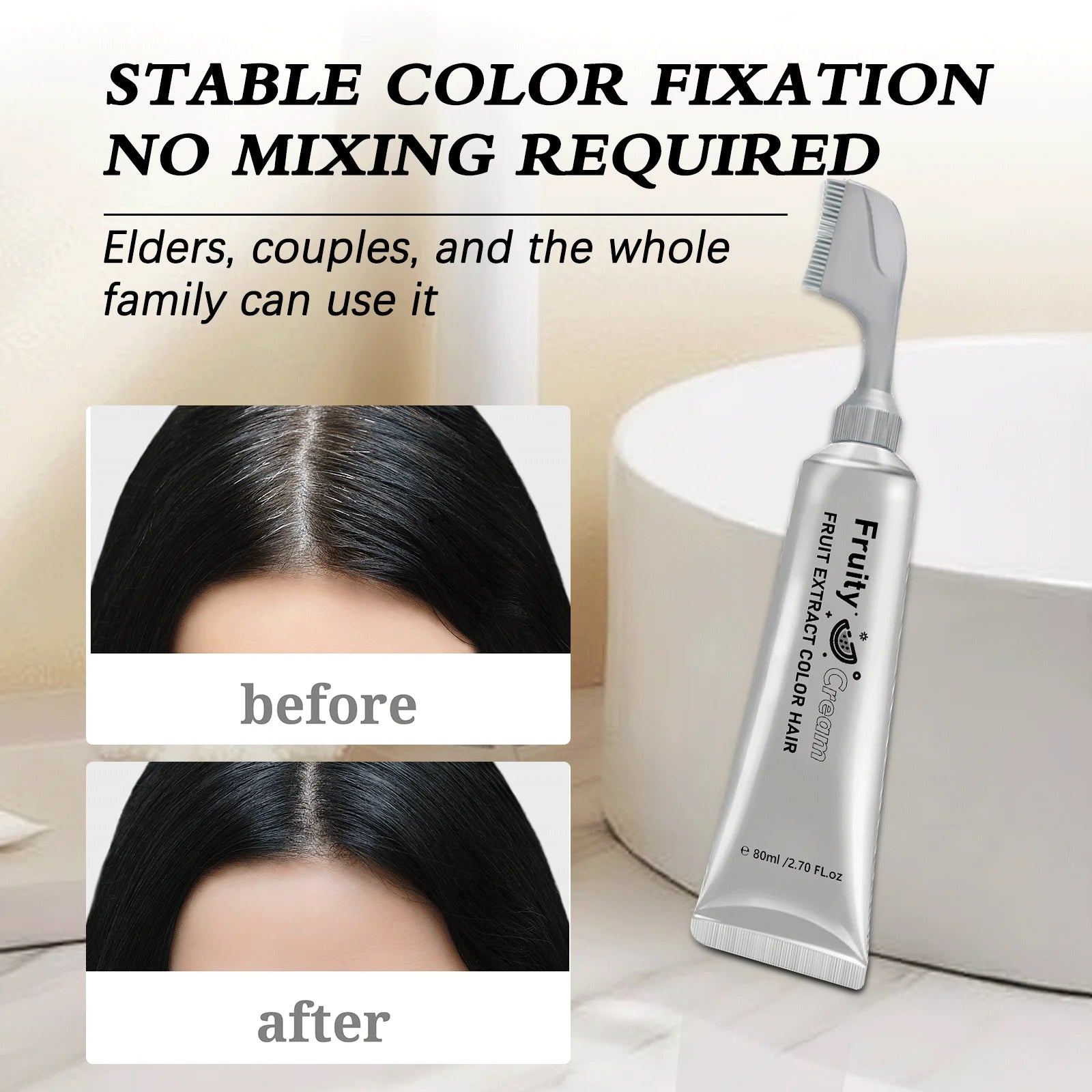 Long-Lasting Black Hair Dye Cream with Comb - Covers White & Gray Hair, Fruit Scented, Natural Mild Formula Hair Color.