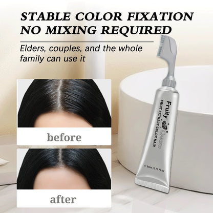 Long-Lasting Black Hair Dye Cream with Comb - Covers White & Gray Hair, Fruit Scented, Natural Mild Formula Hair Color.