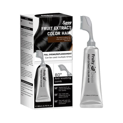 Long-Lasting Black Hair Dye Cream with Comb - Covers White & Gray Hair, Fruit Scented, Natural Mild Formula Hair Color.