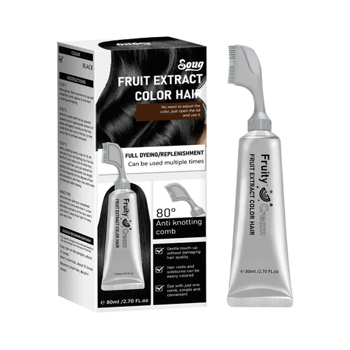 Long-Lasting Black Hair Dye Cream with Comb - Covers White & Gray Hair, Fruit Scented, Natural Mild Formula Hair Color.
